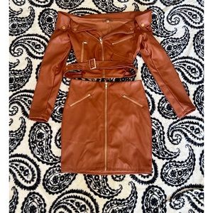 Tan leather skirt set